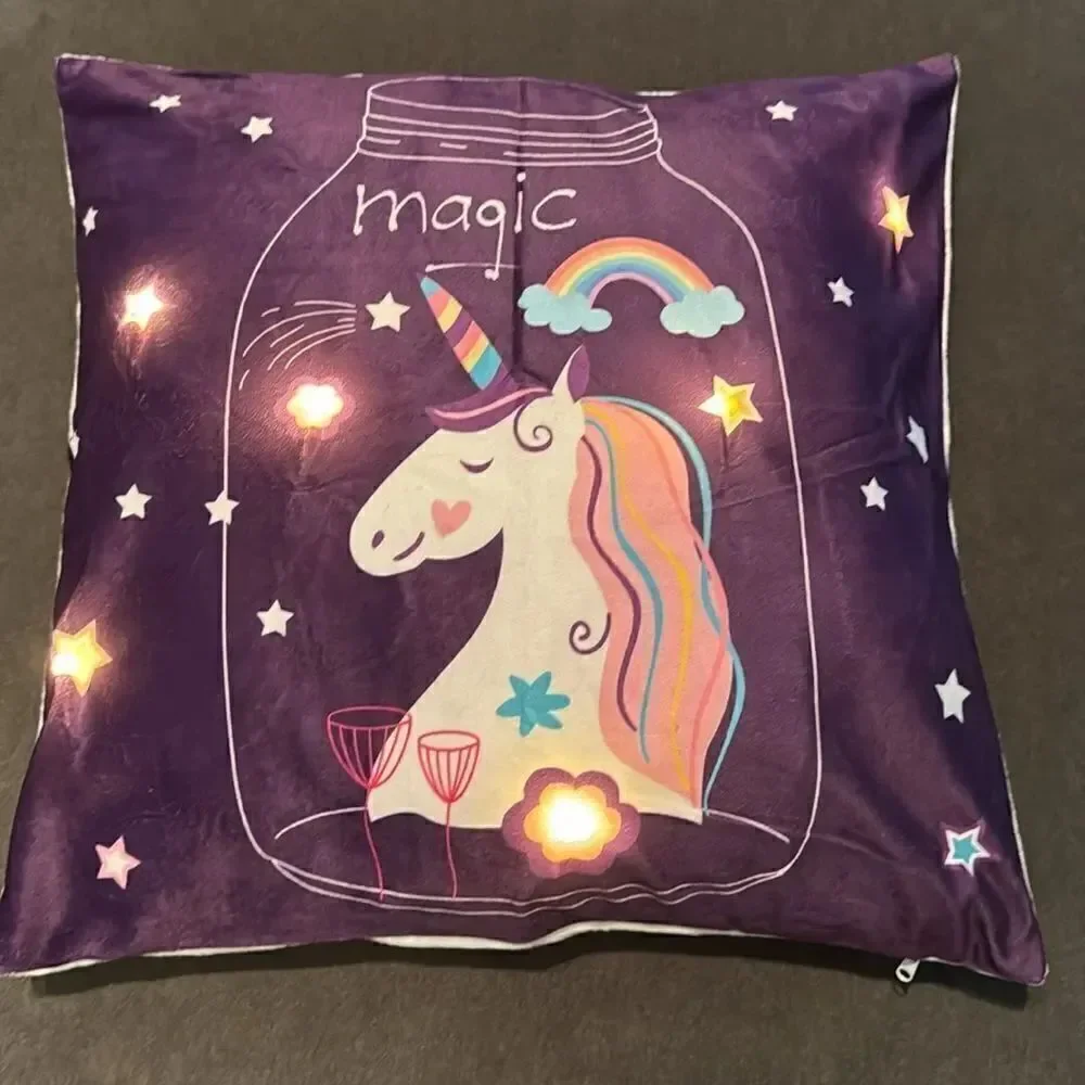 Light Up LED Decorative Unicorn Pillow Case & Flowers Pillow Case 18”x18” NEW